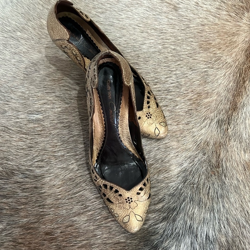 Cindy says couture. Vintage high heel shoes, highly embellished, cut outs,